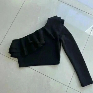 Zara One Shoulder Ruffled Crop Top B82